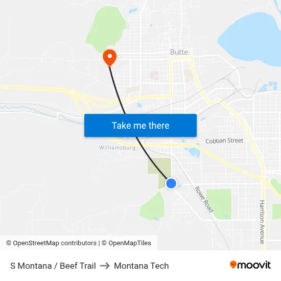 S Montana / Beef Trail to Montana Tech map