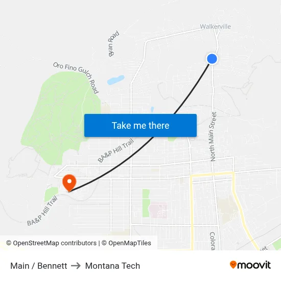 Main / Bennett to Montana Tech map