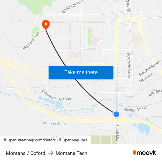 Montana / Oxford to Montana Tech map