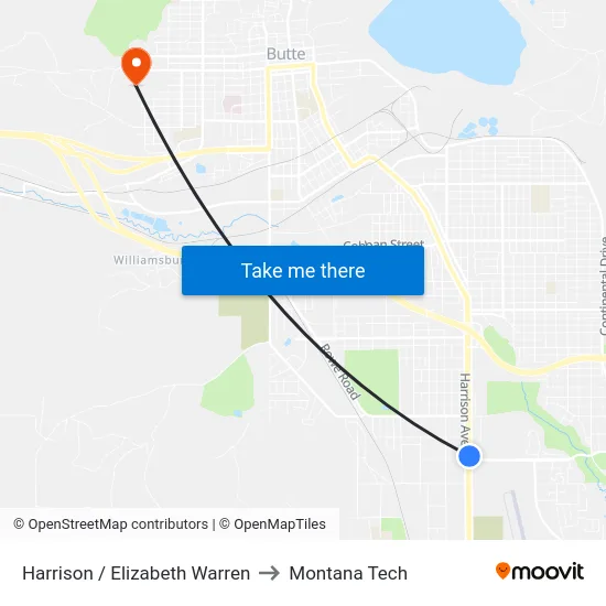 Harrison / Elizabeth Warren to Montana Tech map