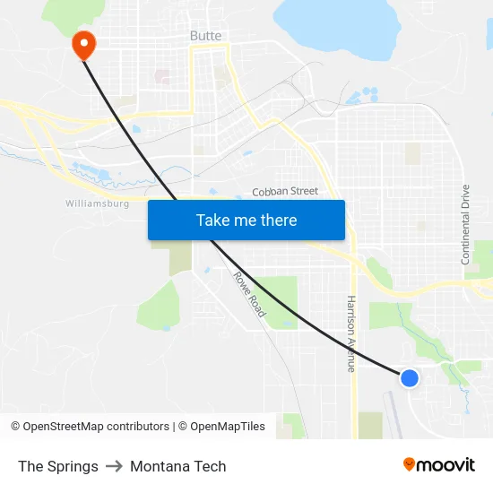 The Springs to Montana Tech map