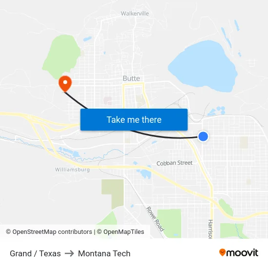 Grand / Texas to Montana Tech map