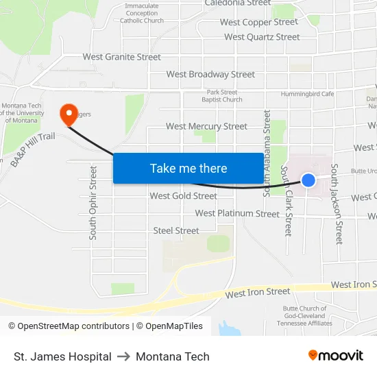 St. James Hospital to Montana Tech map