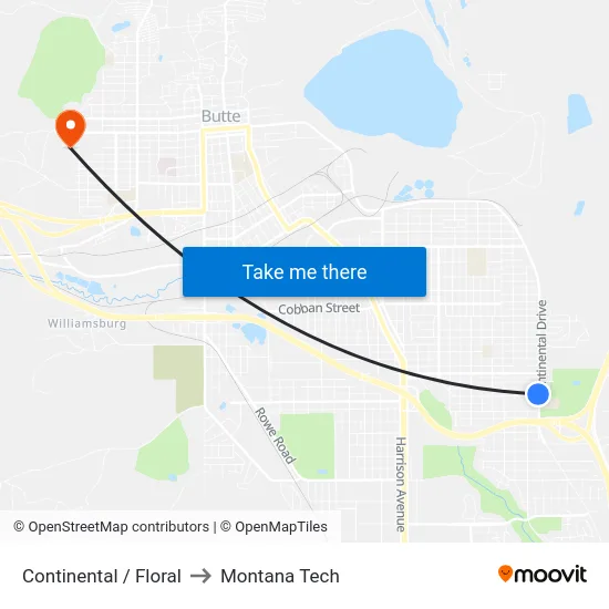 Continental / Floral to Montana Tech map