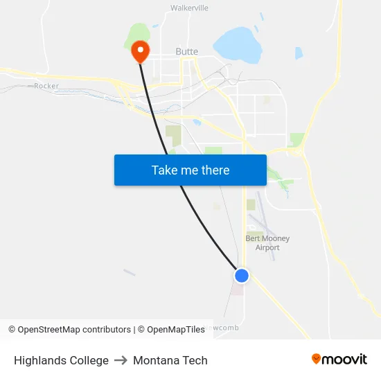 Highlands College to Montana Tech map