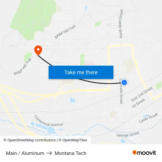 Main / Aluminum to Montana Tech map