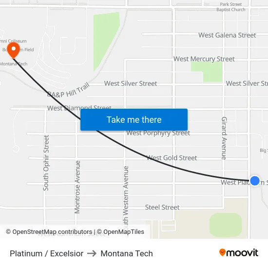 Platinum / Excelsior to Montana Tech map