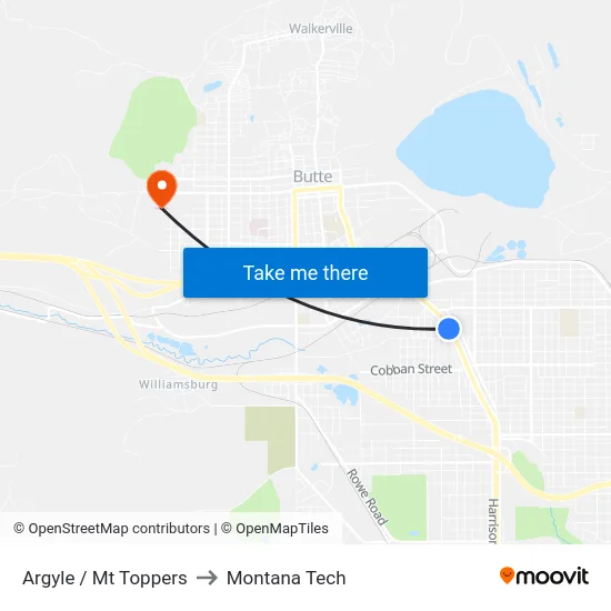 Argyle / Mt Toppers to Montana Tech map