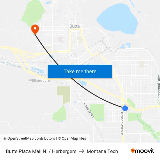 Butte Plaza Mall N. / Herbergers to Montana Tech map