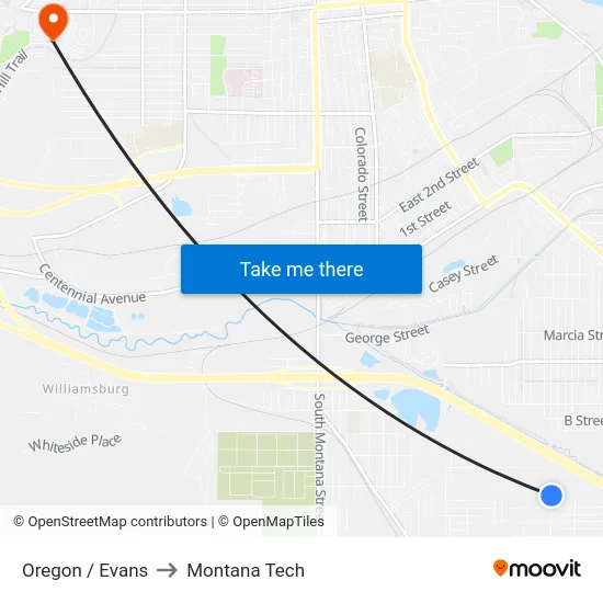 Oregon / Evans to Montana Tech map