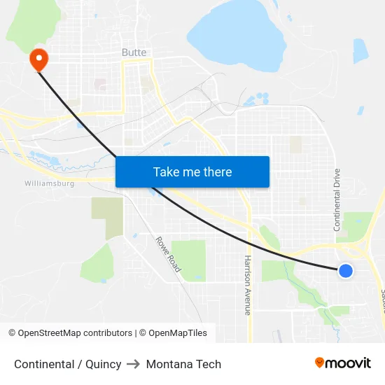 Continental / Quincy to Montana Tech map