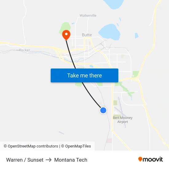Warren / Sunset to Montana Tech map