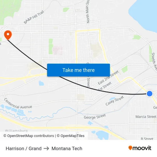 Harrison / Grand to Montana Tech map