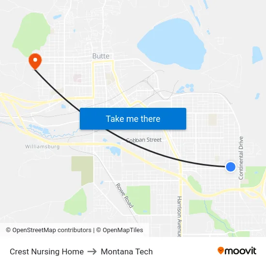 Crest Nursing Home to Montana Tech map