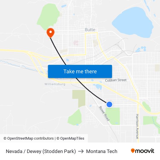 Nevada / Dewey (Stodden Park) to Montana Tech map