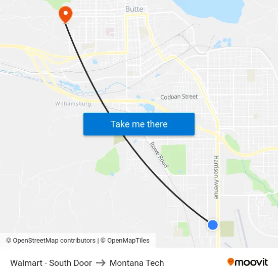 Walmart - South Door to Montana Tech map