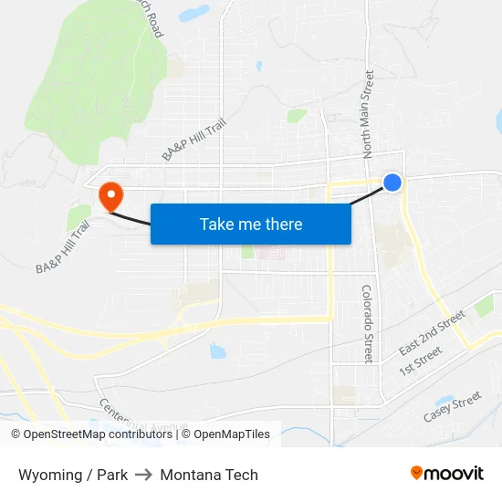 Wyoming / Park to Montana Tech map