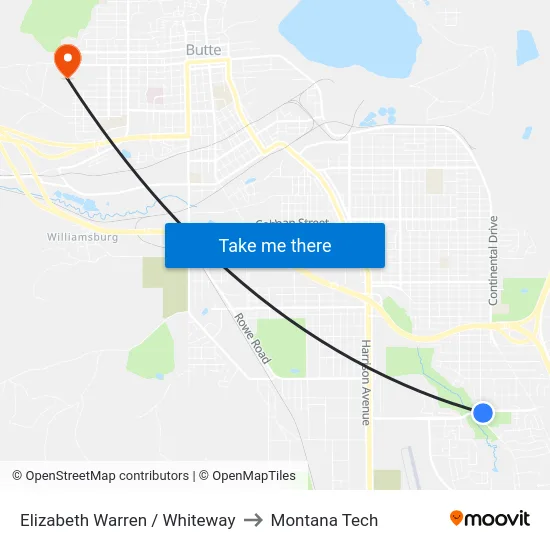 Elizabeth Warren / Whiteway to Montana Tech map