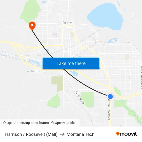 Harrison / Roosevelt (Mall) to Montana Tech map