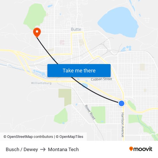 Busch / Dewey to Montana Tech map