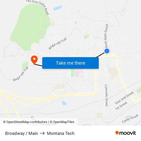 Broadway / Main to Montana Tech map