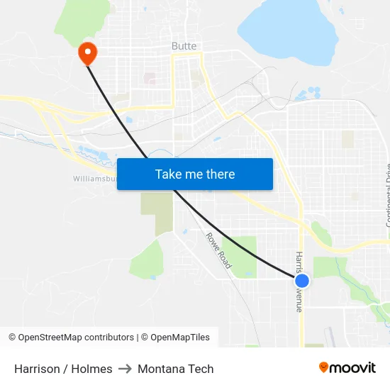 Harrison / Holmes to Montana Tech map