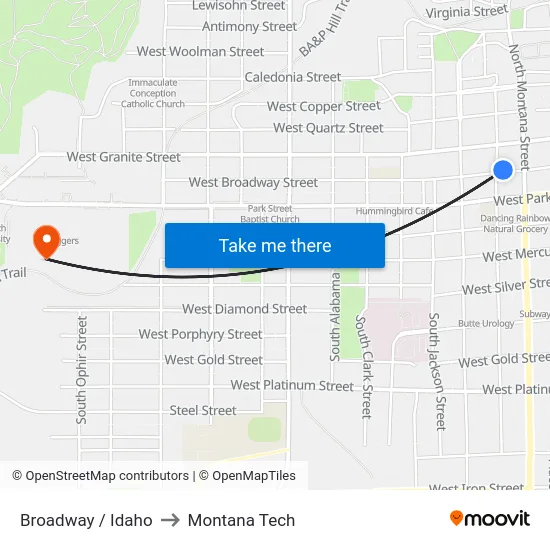 Broadway / Idaho to Montana Tech map
