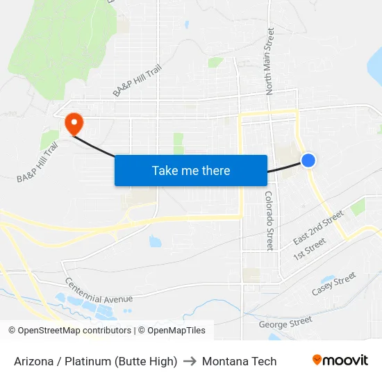 Arizona / Platinum (Butte High) to Montana Tech map