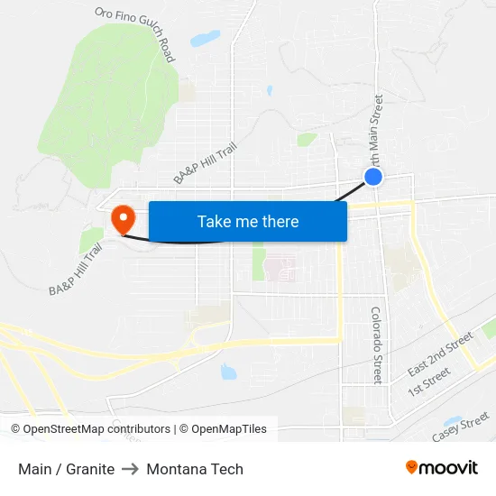 Main / Granite to Montana Tech map