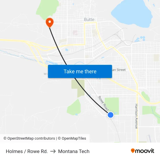 Holmes / Rowe Rd. to Montana Tech map