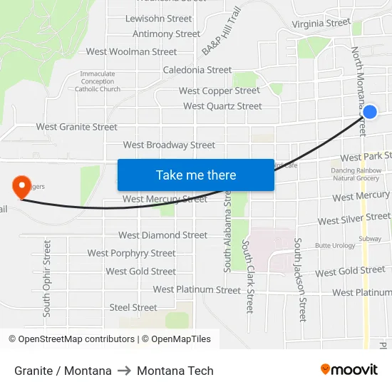 Granite / Montana to Montana Tech map