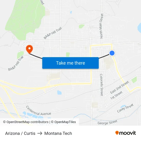 Arizona / Curtis to Montana Tech map