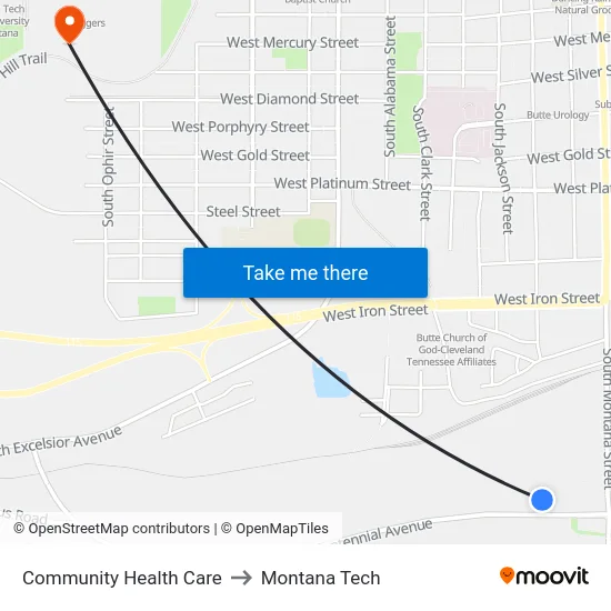 Community Health Care to Montana Tech map