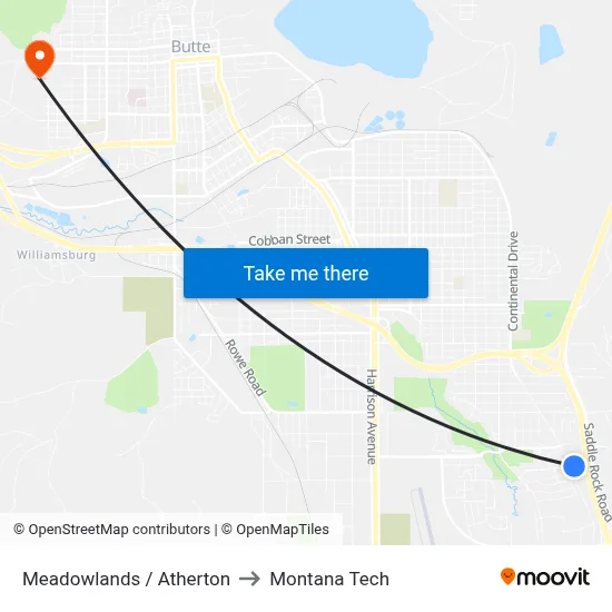 Meadowlands / Atherton to Montana Tech map