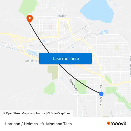 Harrison / Holmes to Montana Tech map