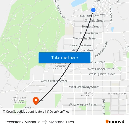 Excelsior / Missoula to Montana Tech map