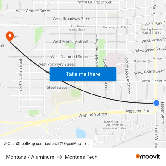 Montana / Aluminum to Montana Tech map