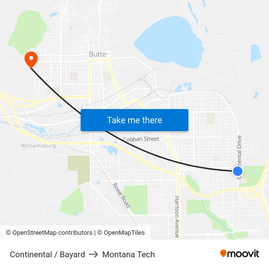 Continental / Bayard to Montana Tech map