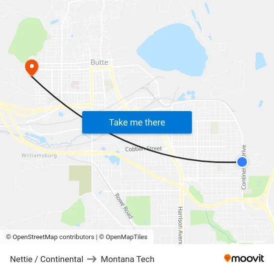 Nettie / Continental to Montana Tech map