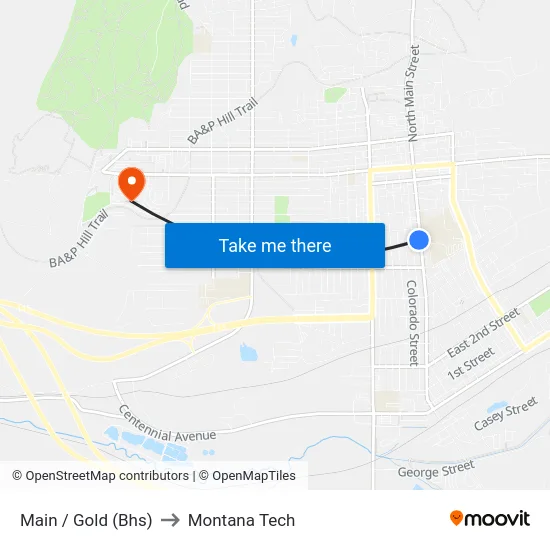 Main / Gold (Bhs) to Montana Tech map