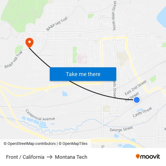 Front / California to Montana Tech map