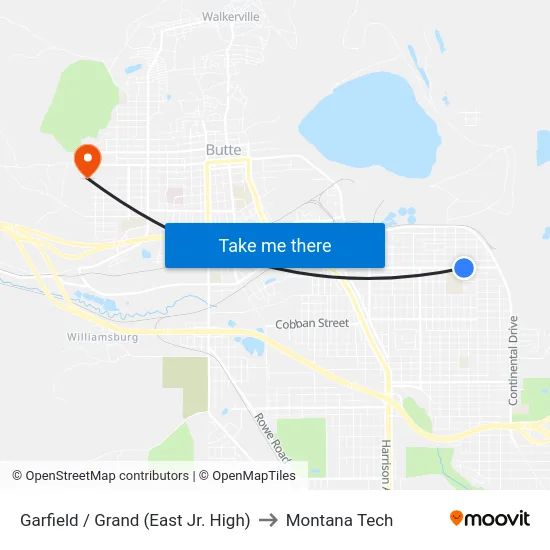 Garfield / Grand (East Jr. High) to Montana Tech map