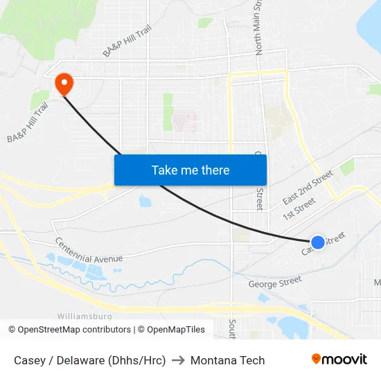 Casey / Delaware (Dhhs/Hrc) to Montana Tech map