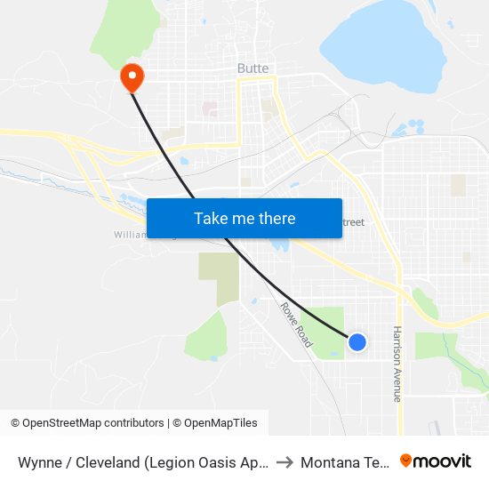 Wynne / Cleveland (Legion Oasis Apts) to Montana Tech map