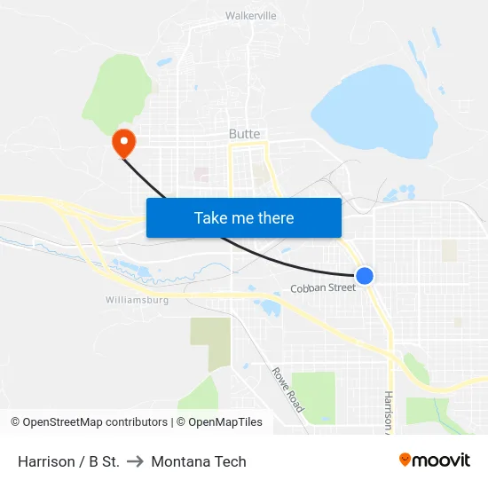 Harrison / B St. to Montana Tech map