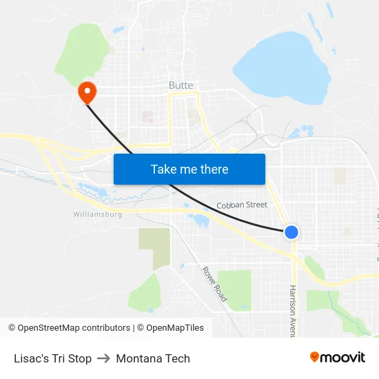 Lisac's Tri Stop to Montana Tech map