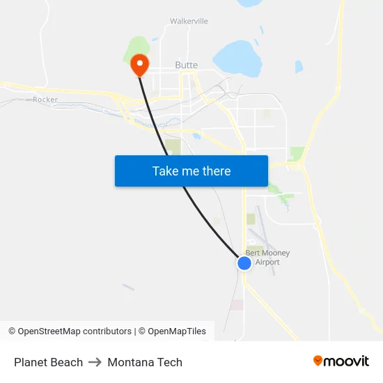 Planet Beach to Montana Tech map