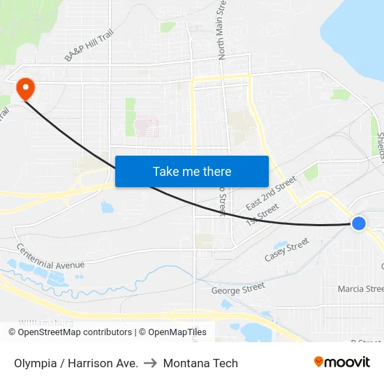 Olympia / Harrison Ave. to Montana Tech map