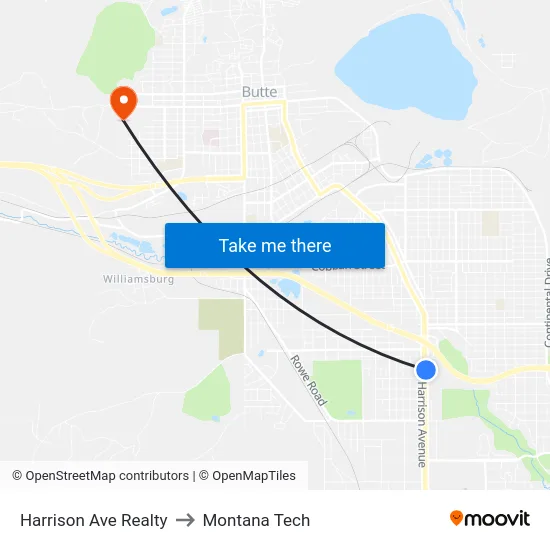Harrison Ave Realty to Montana Tech map