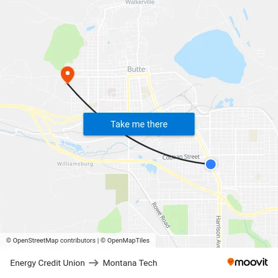 Energy Credit Union to Montana Tech map